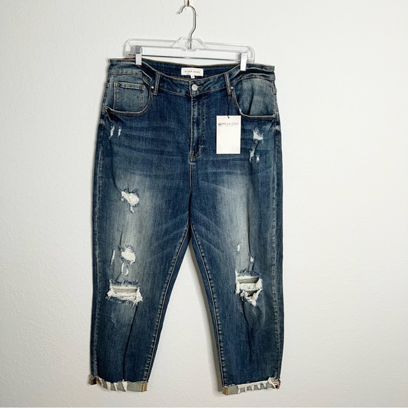 Risen Women  High Rise Boyfriend  Distressed Denim Ankle Jeans Size 3XL A6 - Picture 1 of 10